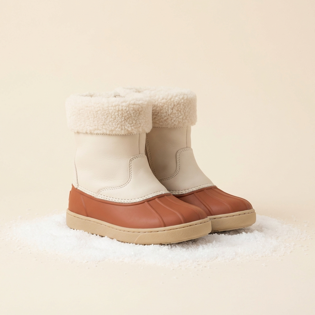 Littlestride kids' winter boots in cream and terracotta